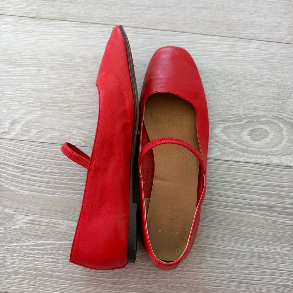 Madewell Greta Red Leather Mary Jane Ballet Flats - Picture 3 of 5
